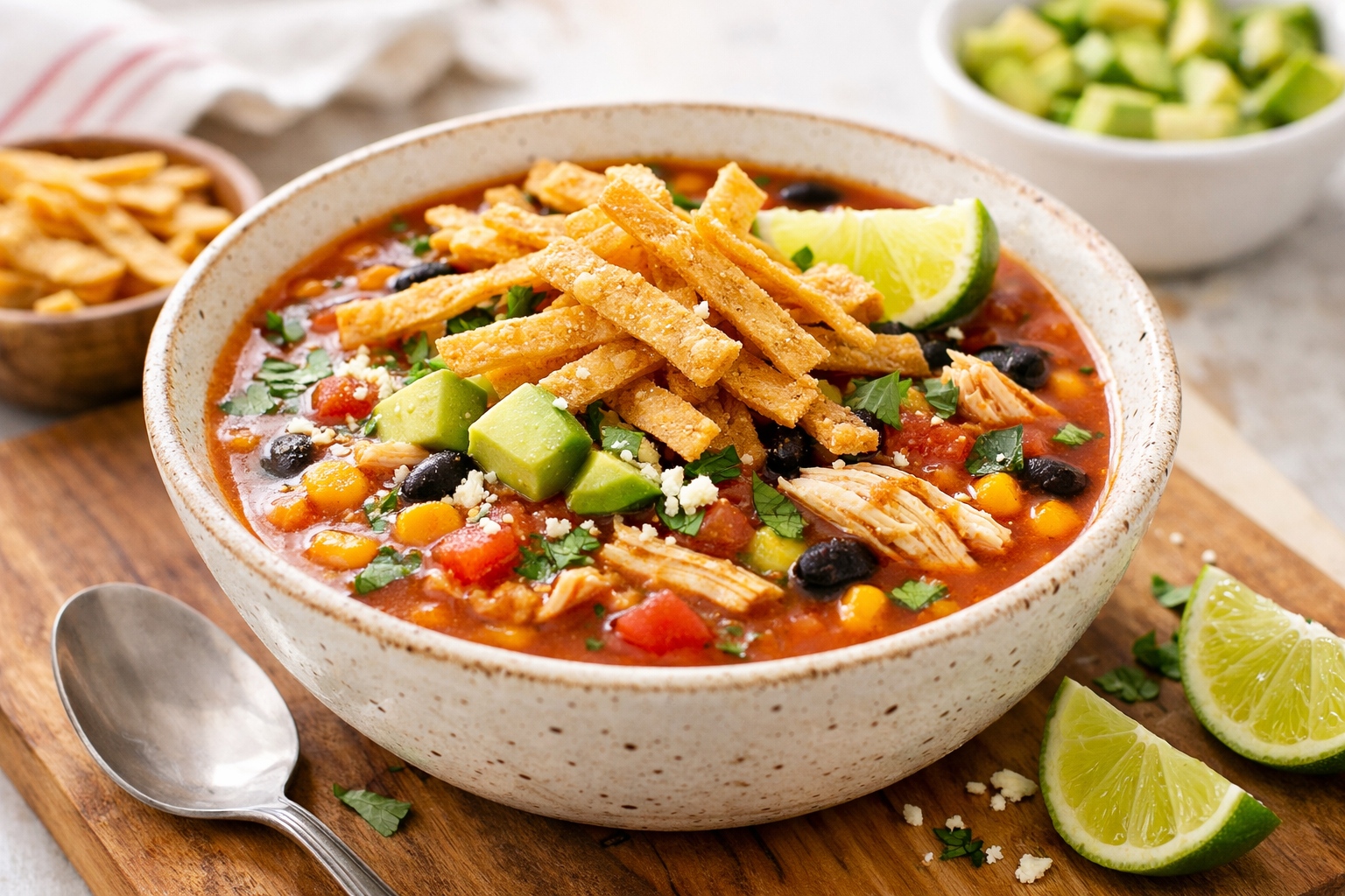Easy Chicken Tortilla Soup with Crispy Tortilla Strips