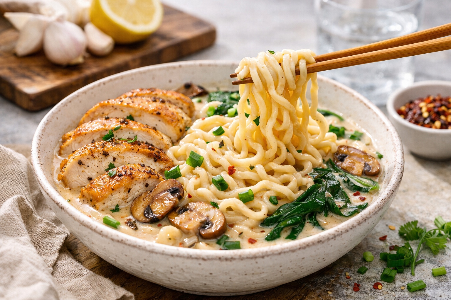 Creamy Garlic Chicken Ramen – Easy 30-Minute Dinner