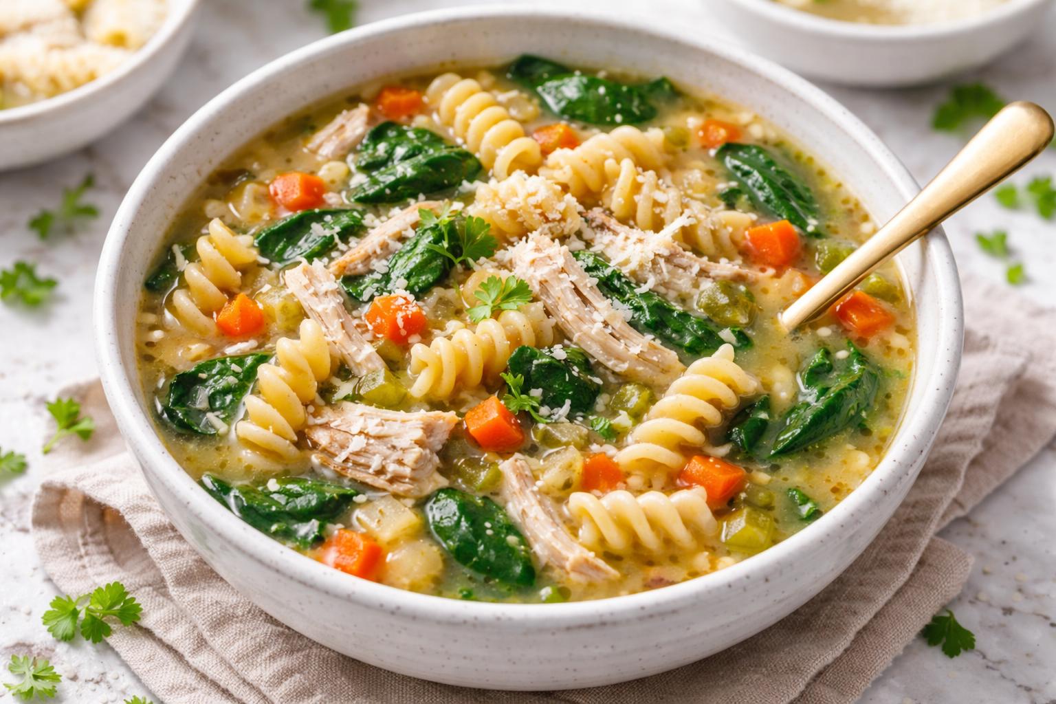 Chicken Pasta Soup with Spinach – Cozy One-Pot Comfort Dinner