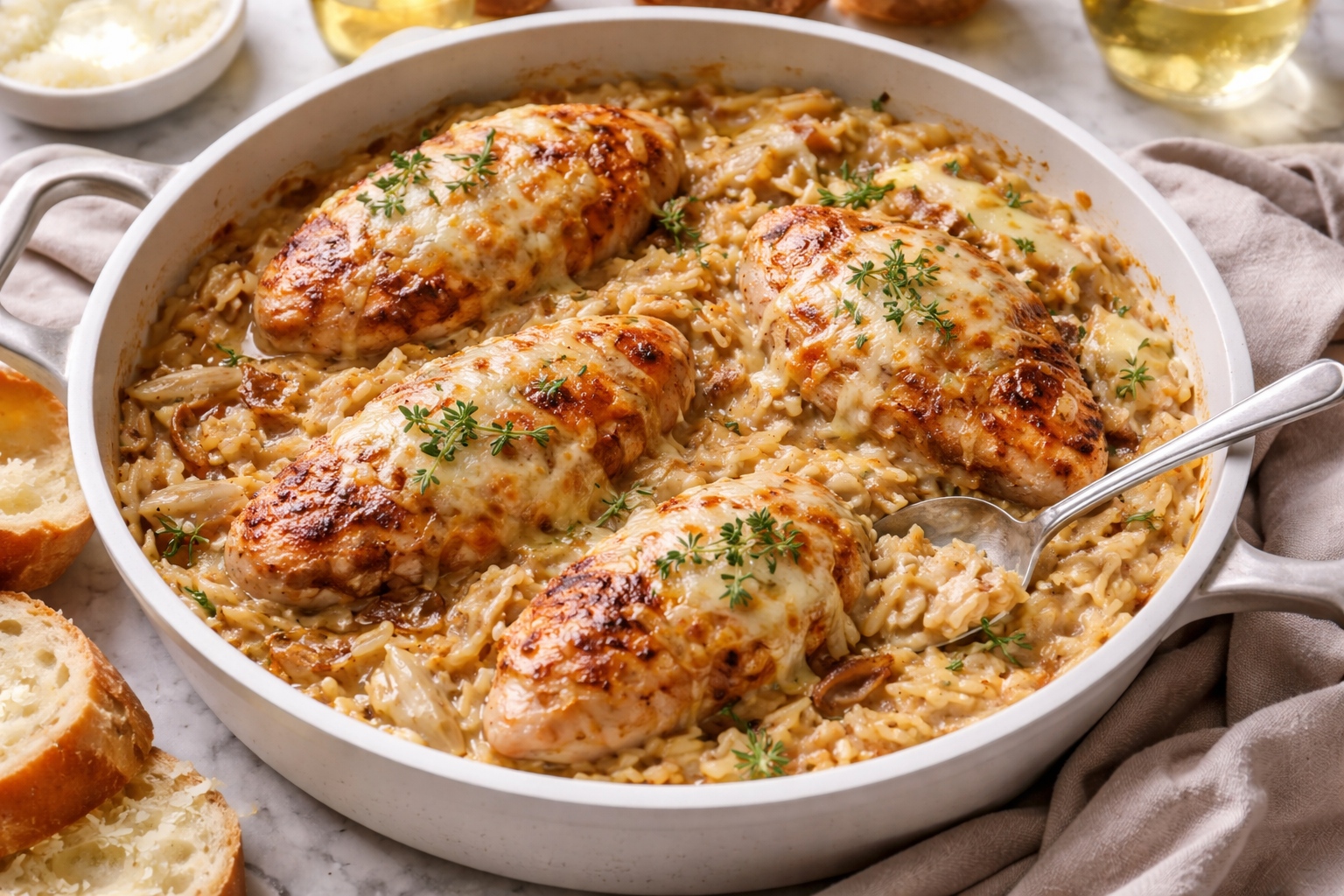 French Onion Chicken Orzo Casserole – Cozy One-Pan Dinner